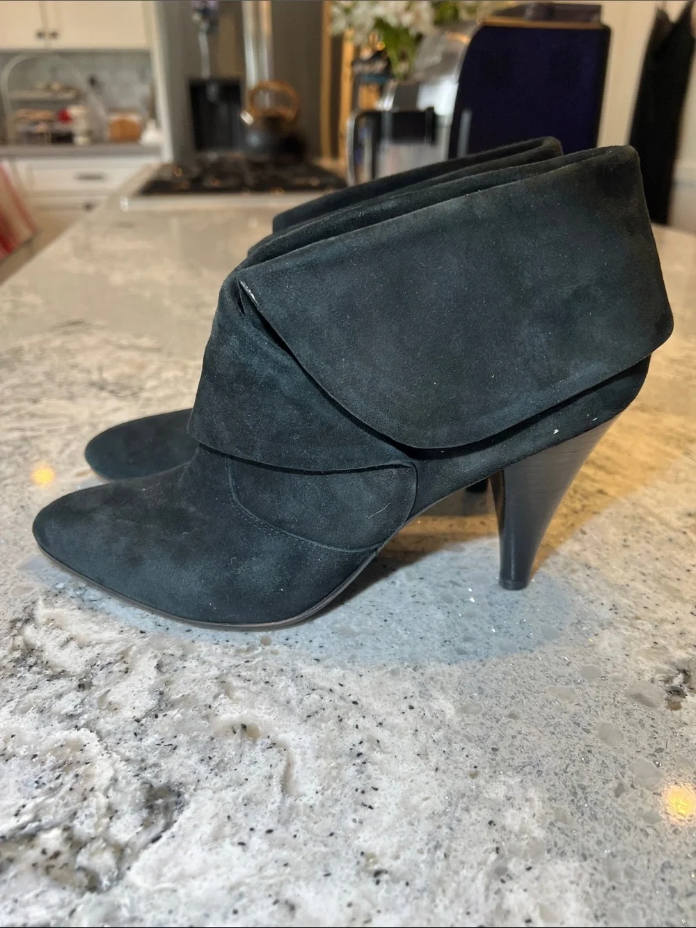 Via Spiga Suri Black Suede Foldover Cuff Ankle Booties - Size 8 EUC